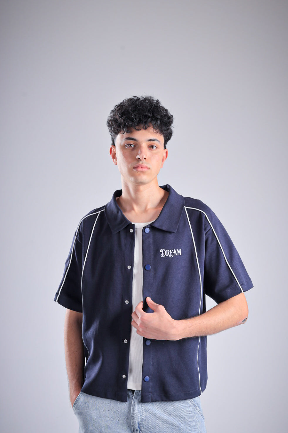Raha Interlock Button Shirt - Navy