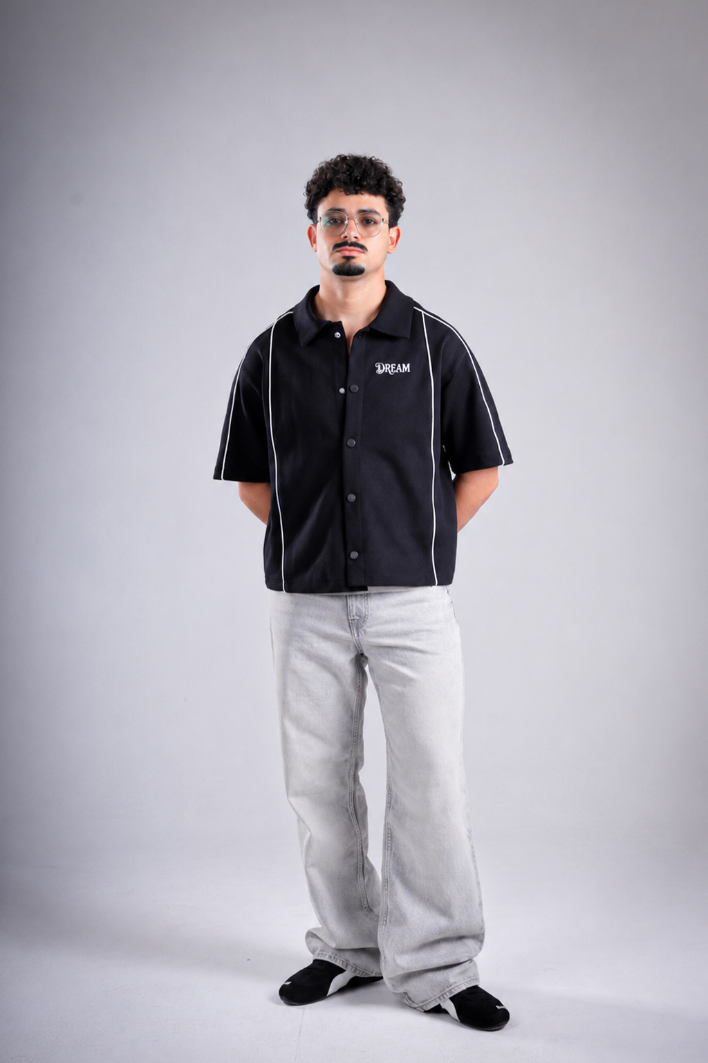 Raha Interlock Button Shirt - Black